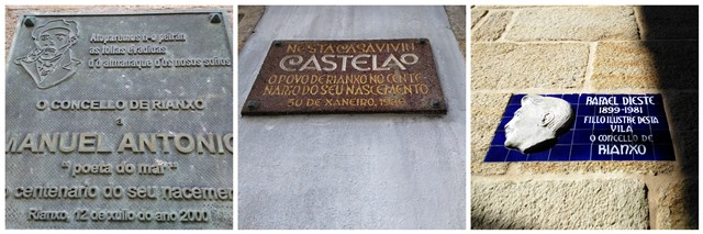 Letreros de las casas de Manuel Antonio, Castelao y Rafael Dieste en Rianxo